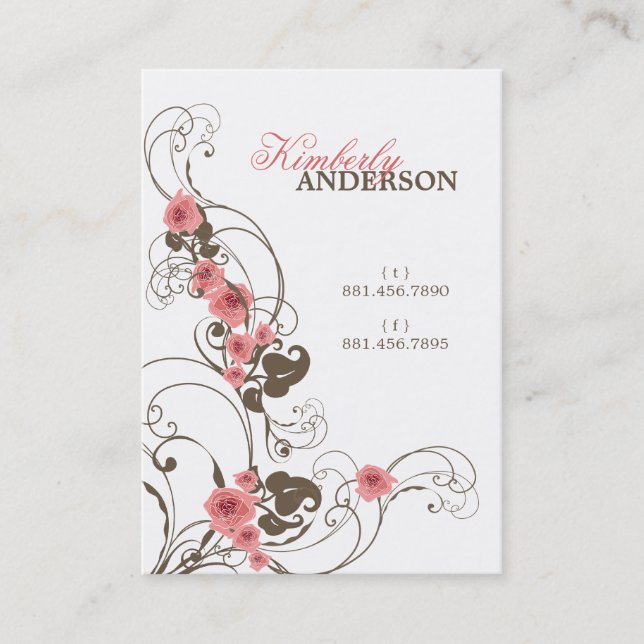 Carte élégante de profil de Fleur de roses roses (Devant)