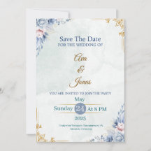 Carte élégante de rappel de date florale bleue