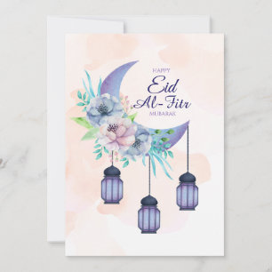 Carte élégante d'Eid al-Fitr Mubarak minimale isla