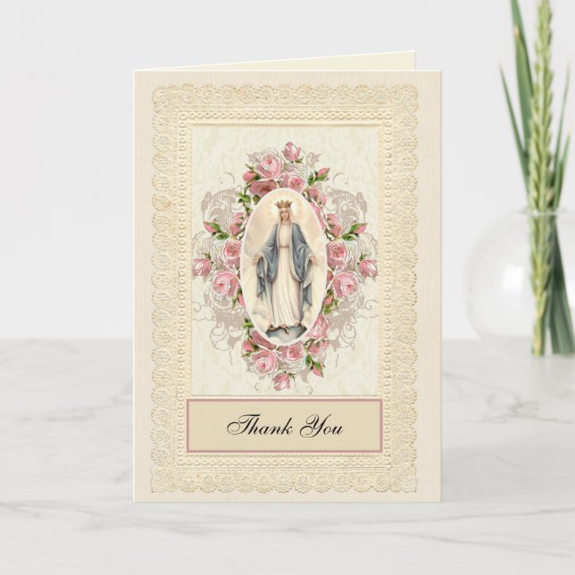 Carte Élégante dentelle rose Roses Appréciation religieu (Devant)