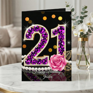 Carte Élégante Diamant Violet Perle Rose 21e Anniversair
