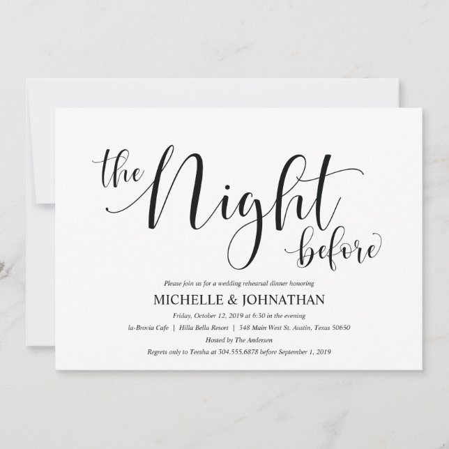 Carte élégante d'invitation de dîner de répétition (Devant)