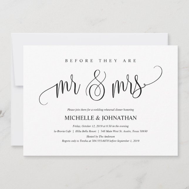 Carte élégante d'invitation de dîner de répétition (Devant)
