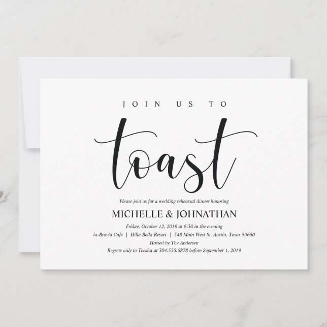 Carte élégante d'invitation de dîner de répétition (Devant)