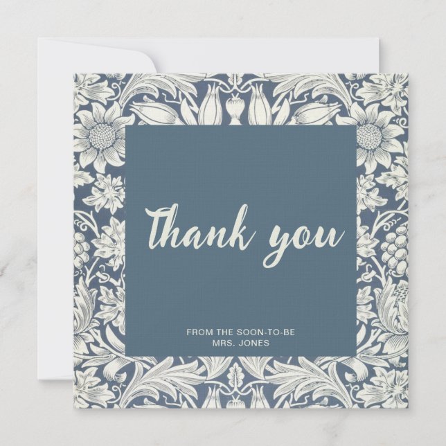 Carte Elégante douche à nuptiale florale bleu merci (Devant)