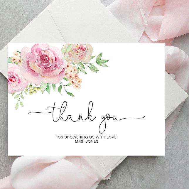 Carte Elégante douche nuptiale rose merci (Créateur téléchargé)
