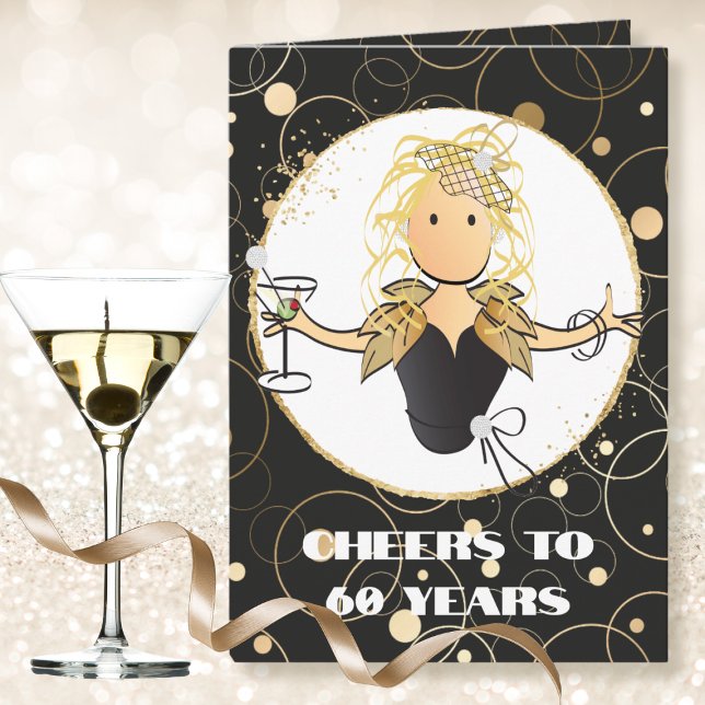 Carte Élégante drôle 60ème Martini d'anniversaire femme (Créateur téléchargé)