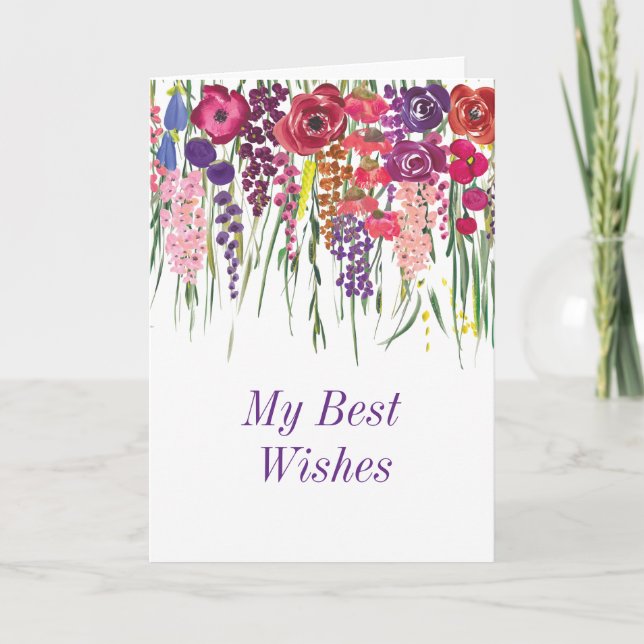 Carte Élégante Drop Multifloral "Meilleurs Voeux" (Devant)