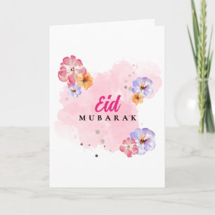 Carte élégante Eid Mubarak à l'aquarelle florale. 
