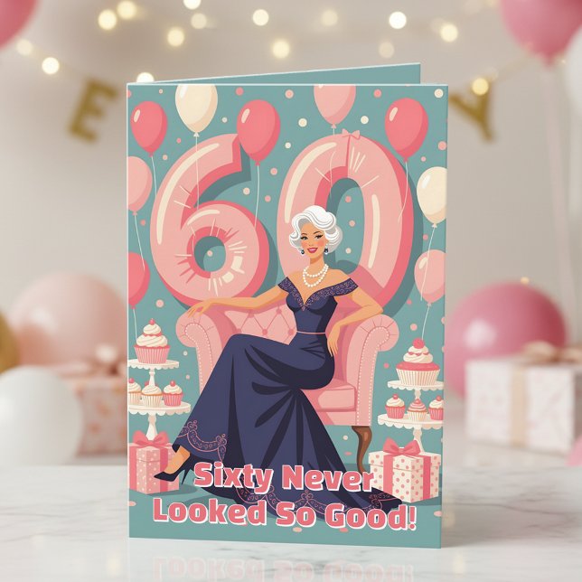 Carte Élégante femme glamour 60e anniversaire Salutation (Créateur téléchargé)