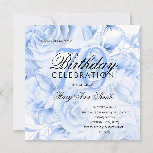 Carte Elégante fête d'anniversaire 70e Floral Navy Blue (Devant)