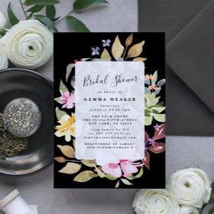 Carte Elégante Fête des mariées d'aquarelle florale séch