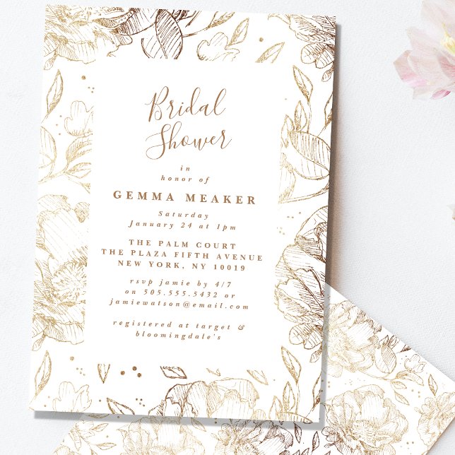 Carte Elégante Fête des mariées Florale Faux Gold (Créateur téléchargé)
