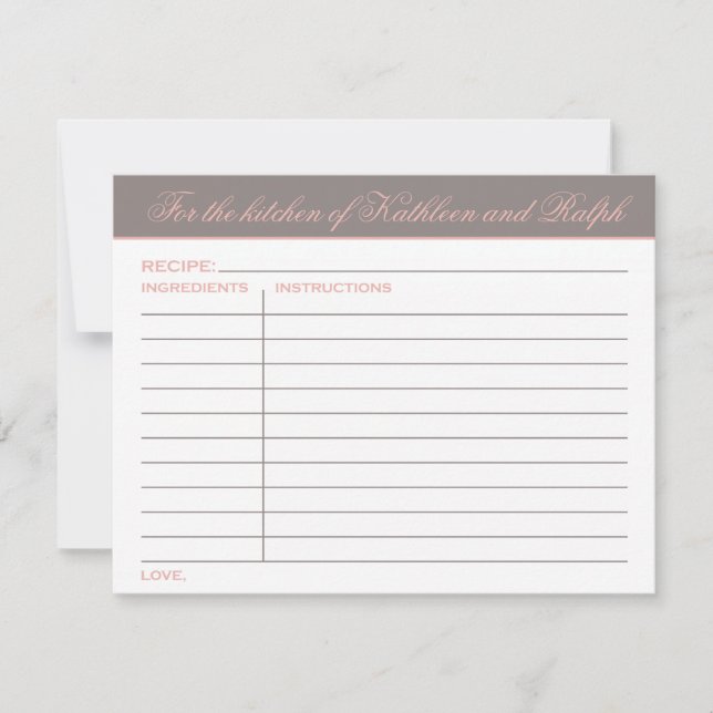 Carte Elégante Fête des mariées rose gris chaud Recette (Devant)