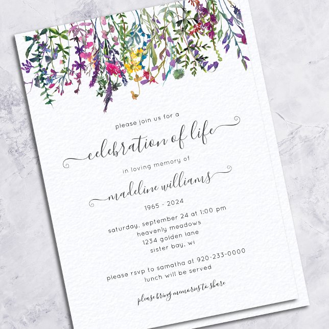 Carte Élégante fête Fleur sauvage de la vie funéraire (Créateur téléchargé)