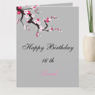 Carte Elégante Fleur de Cerisier rose Blanc floral Anniv