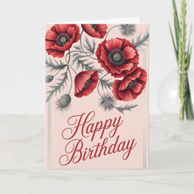 Carte Elégante Fleur de Pavot Souhaits d'anniversaire (Devant)