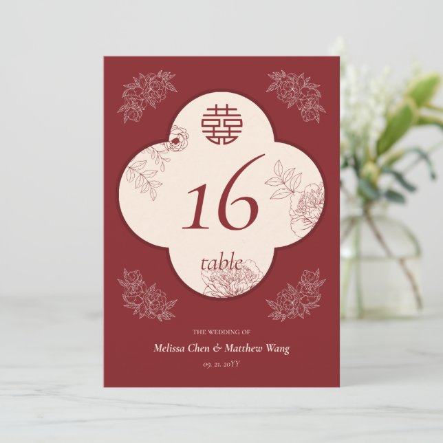 Carte Élégante Fleur Double Mariage Xi 5x7 Numéro de tab (Debout devant)