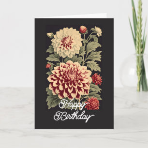 Carte Elégante Fleur Vintage Dahlia Joyeux Anniversaire
