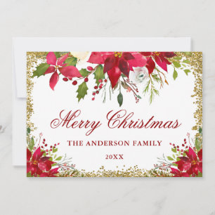 Carte Elégante Floral Poinsettia Parties scintillant Or