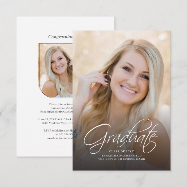 Carte Élégante Graduation 2022 Modern Photo Grad Party (Devant / Derrière)