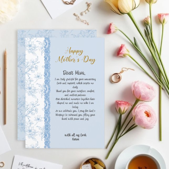 Carte Élégante lettre personnalisée à maman Bleue Fête d (Créateur téléchargé)