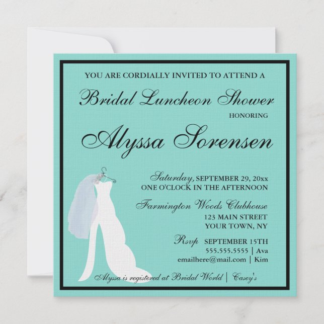 Carte Élégante Mariée Voici La Fête De La Douche Mariée (Devant)