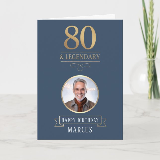 Carte Elégante Marine & Gold 80e & Légendaire Anniversai (Devant)