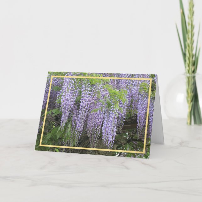 Carte Elégante Moderne Purple Wisteria Photo Cadre doré (Devant)