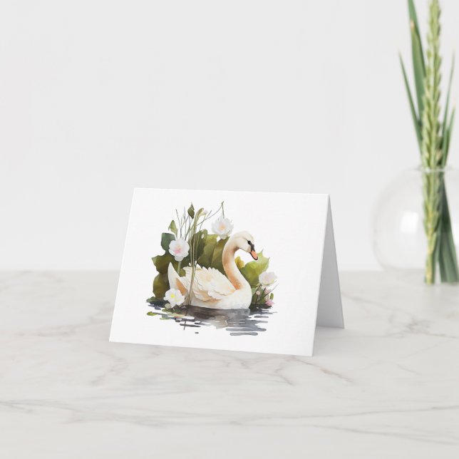 Carte Elégante nage de cygne avec Fleurs BLANC (Devant)