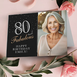 Carte Élégante noire 80 ans et photo de 80e anniversaire