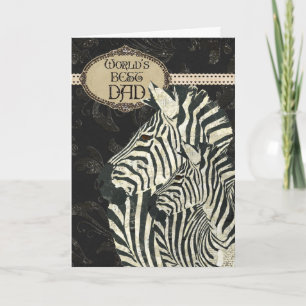 Carte élégante noire de fête des pères de zèbres
