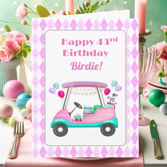 Carte Élégante partie de golf féminin Panier 43e anniver (Créateur téléchargé)