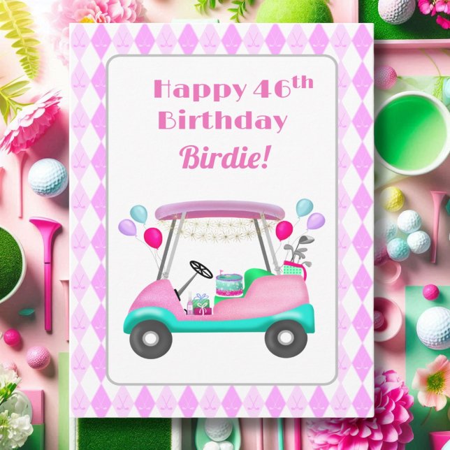 Carte Élégante partie de golf féminin Panier 46e anniver (Créateur téléchargé)
