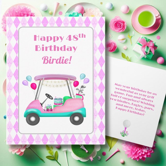 Carte Élégante partie de golf féminin Panier 48e anniver (Créateur téléchargé)