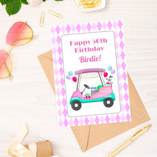 Carte Élégante partie de golf féminin Panier 50e anniver