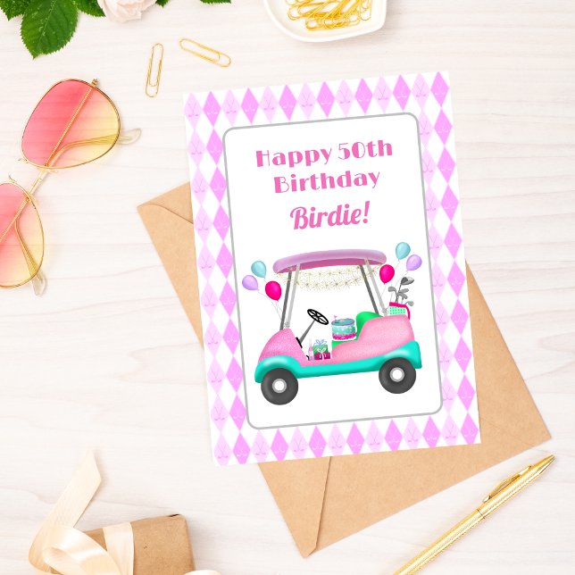 Carte Élégante partie de golf féminin Panier 50e anniver (Créateur téléchargé)