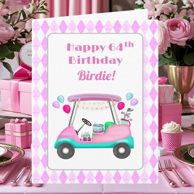 Carte Élégante partie de golf féminin Panier 64e anniver (Créateur téléchargé)