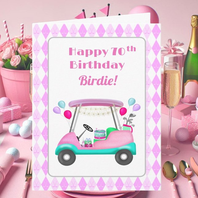 Carte Élégante partie de golf féminin Panier 70e anniver (Créateur téléchargé)