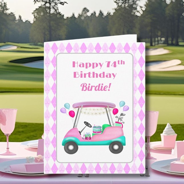 Carte Élégante partie de golf féminin Panier 74e anniver (Créateur téléchargé)