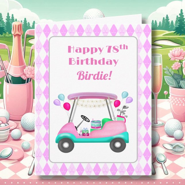 Carte Élégante partie de golf féminin Panier 78e anniver (Créateur téléchargé)