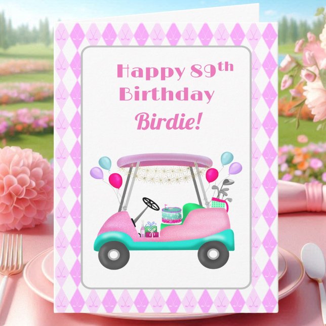 Carte Élégante partie de golf féminin Panier 89e anniver (Créateur téléchargé)