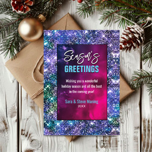 Carte Elégante Parties scintillant bleue verte Noël Nouv