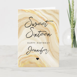 Carte Elégante Parties scintillant Or Marbre Sweet 16 An