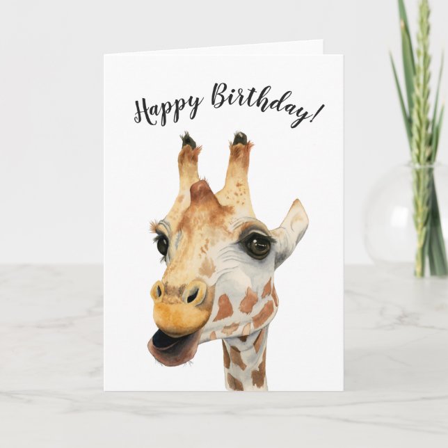 Carte Elégante peinture à l'aquarelle Giraffe | Annivers (Devant)