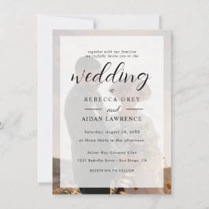 Carte Élégante Photo de Mariage avec Bordure en Or Blanc
