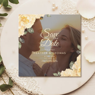 Carte Élégante Photo Fleurie Jaune Save The Date