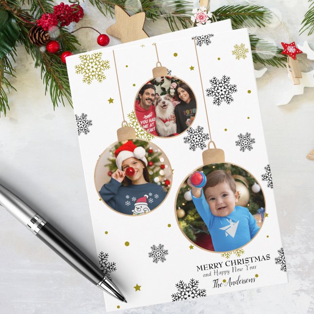 Carte Élégante photo Ornements de Noël & Snowflakes (Créateur téléchargé)