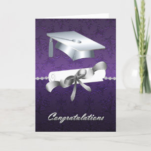 Carte Élégante Pile pourpre comme Damask Graduation
