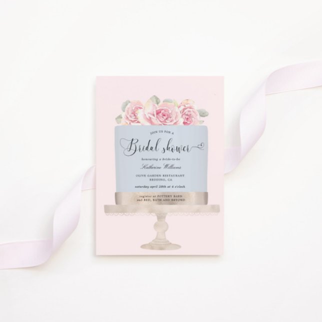 Carte Élégante Pink Floral Cake nuptiale Douche Invitati (Créateur téléchargé)